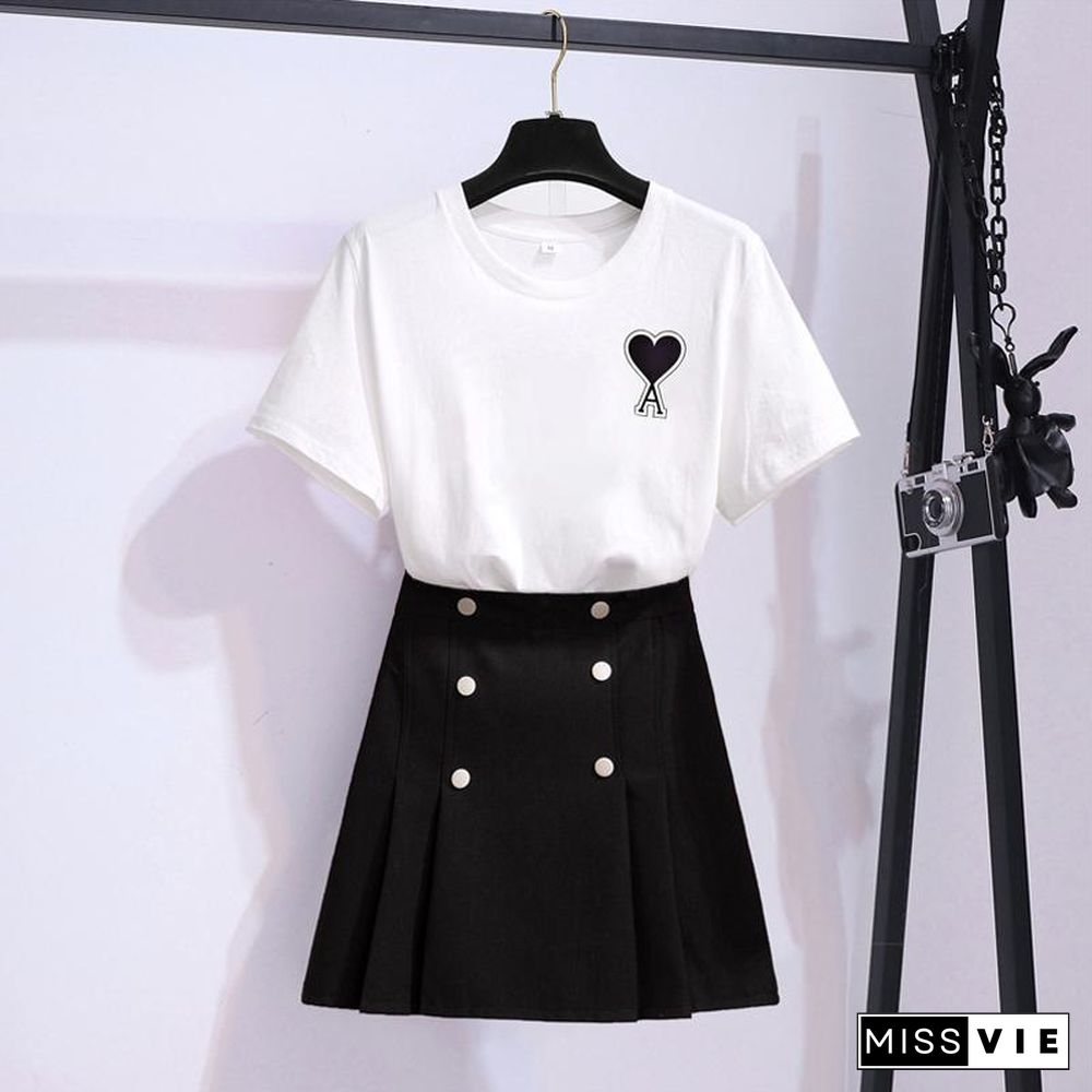 Round Collar Tee+High Waist Skirt P14415