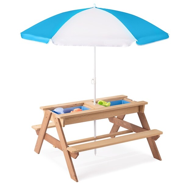 3in1 Kids Outdoor Wooden Picnic Table With Umbrella