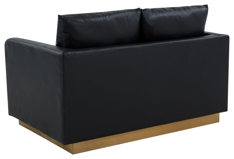 LeisureMod Nervo Modern Leather Loveseat With Gold Base   Midcentury   Loveseats   by LeisureMod  Houzz