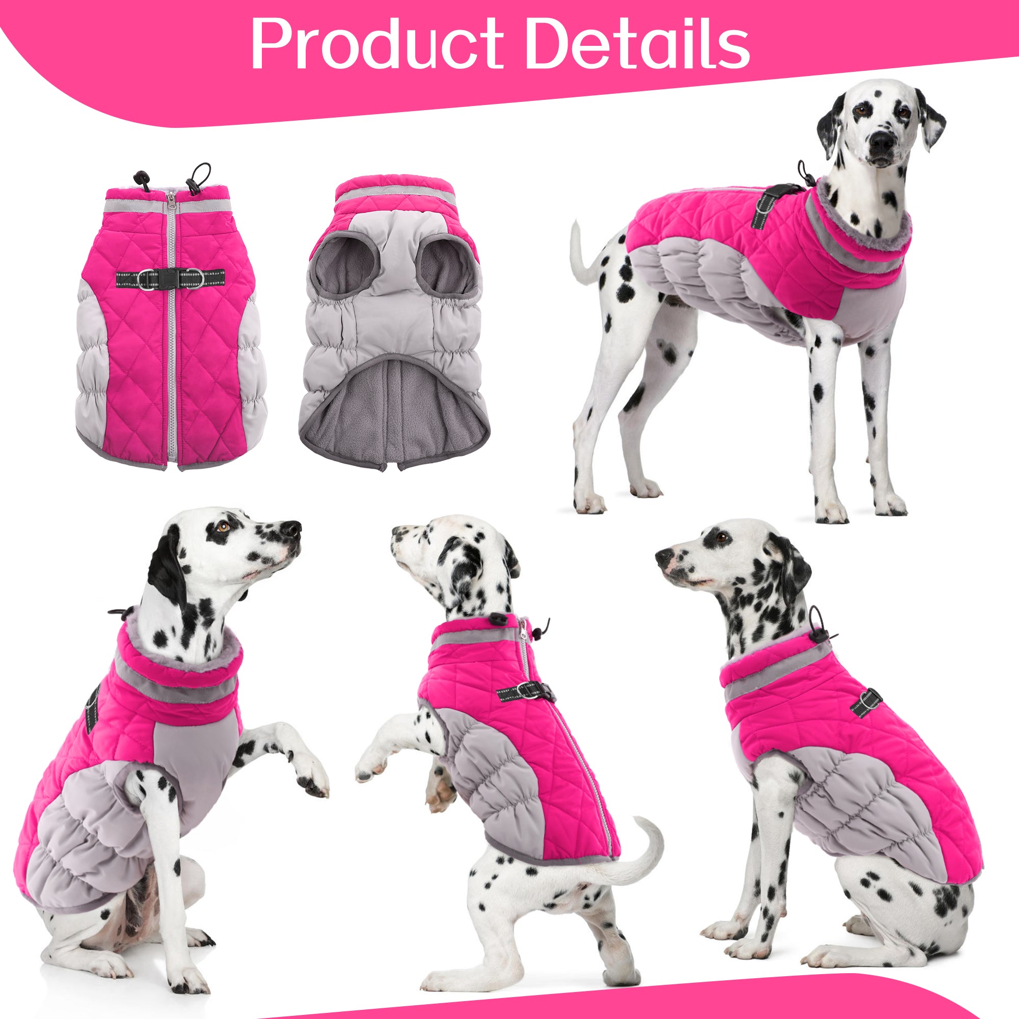 PUMYPOREITY Warm Dog Winter Coat Cold Weather Dog Jacket Windproof Reflective Turtleneck with Neckline D-Ring for Leash Thick Fleece Lining Outdoor Padded Vest for Small Medium Large Dogs