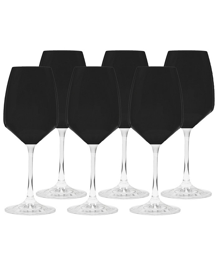 Classic Touch Black Water Glasses with Stem Set of 6