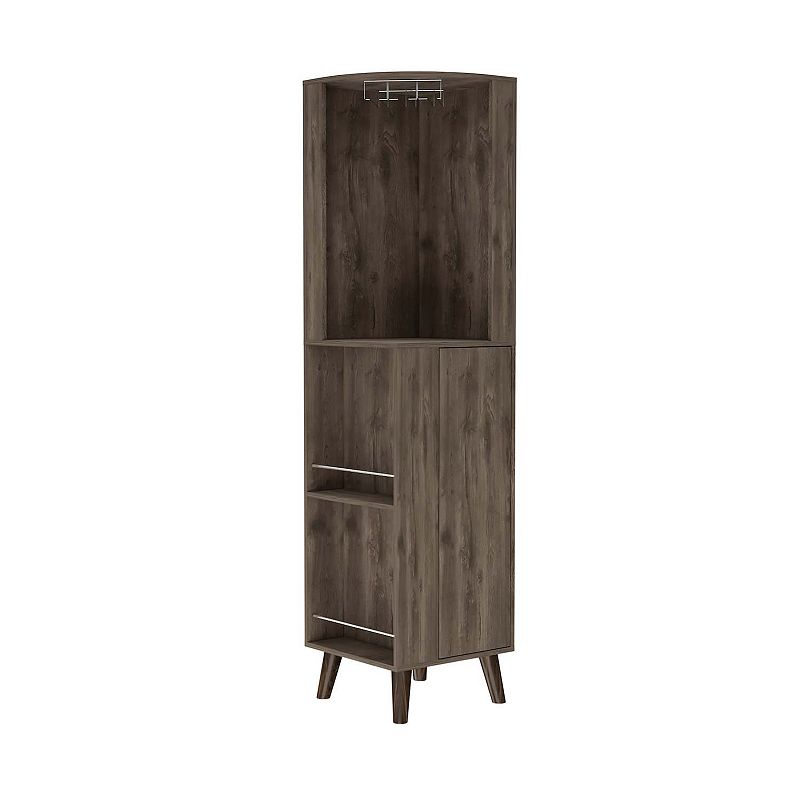 Quinn Corner Bar Cabinet， Two External Shelves， One Drawer， Two Interior Shelves