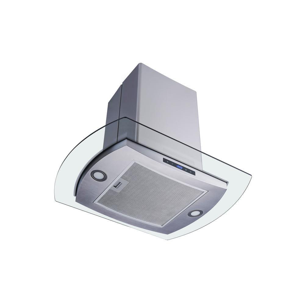 Winflo 30 in 475 CFM Convertible Island Mount Range Hood in Stainless Steel and Glass with Mesh Filter and Touch Control