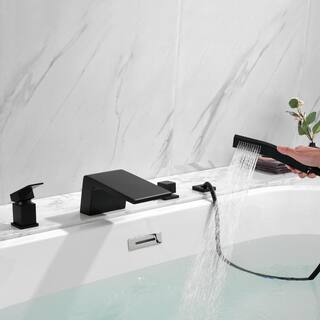 Boyel Living Single-Handle Tub Deck Mount Roman Tub Faucet with Hand Shower and Water Suply Hose in Matte Black SMD-1724B