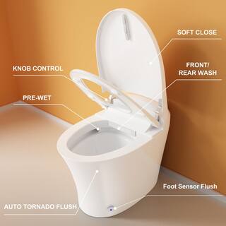 HOROW 11.27 GPF Tankless Elongated Smart Toilet Bidet in White with Frontrear Wash and Auto Flush HR-0015