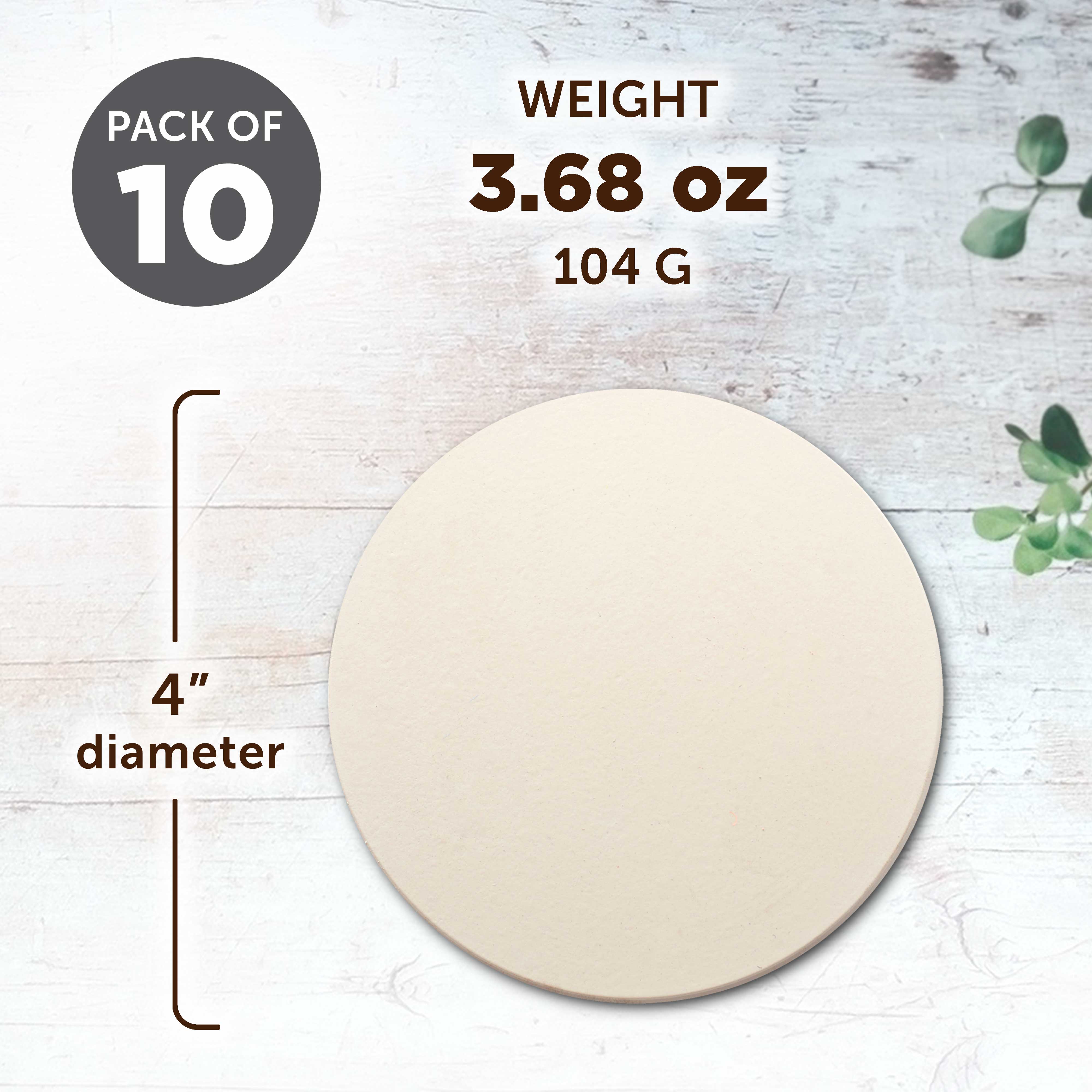 Round Ceramic Coasters 4 Inches Set of 10， Bulk Pack - With Cork Bottom Pad， Perfect for Hotel， Bar， Restaurant or Lounge - Natural