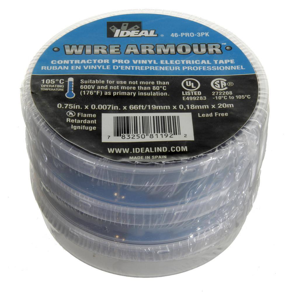 IDEAL Wire Armour 34 in. x 66 ft. x 0.007 in. Contractor Pro Vinyl Tape Black (3-Pack) 46-PRO-3PK