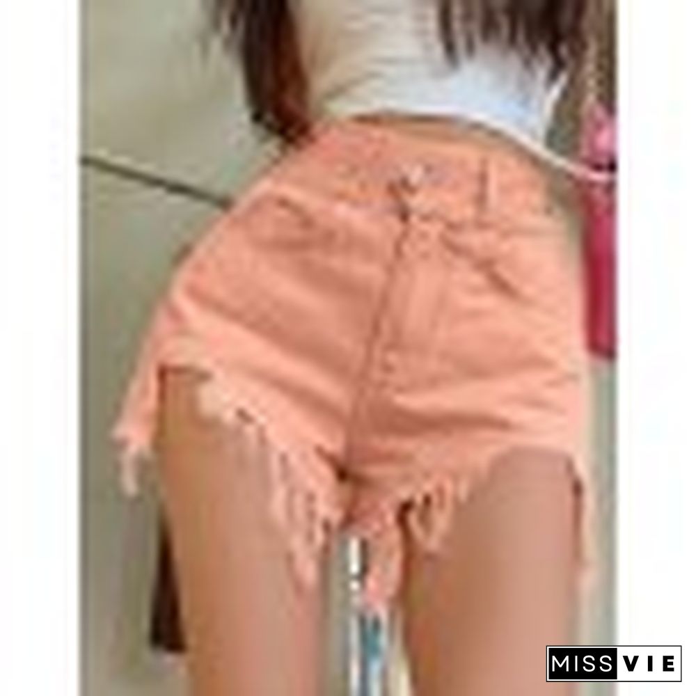 Elegant Irregular Raw Edge Denim Shorts