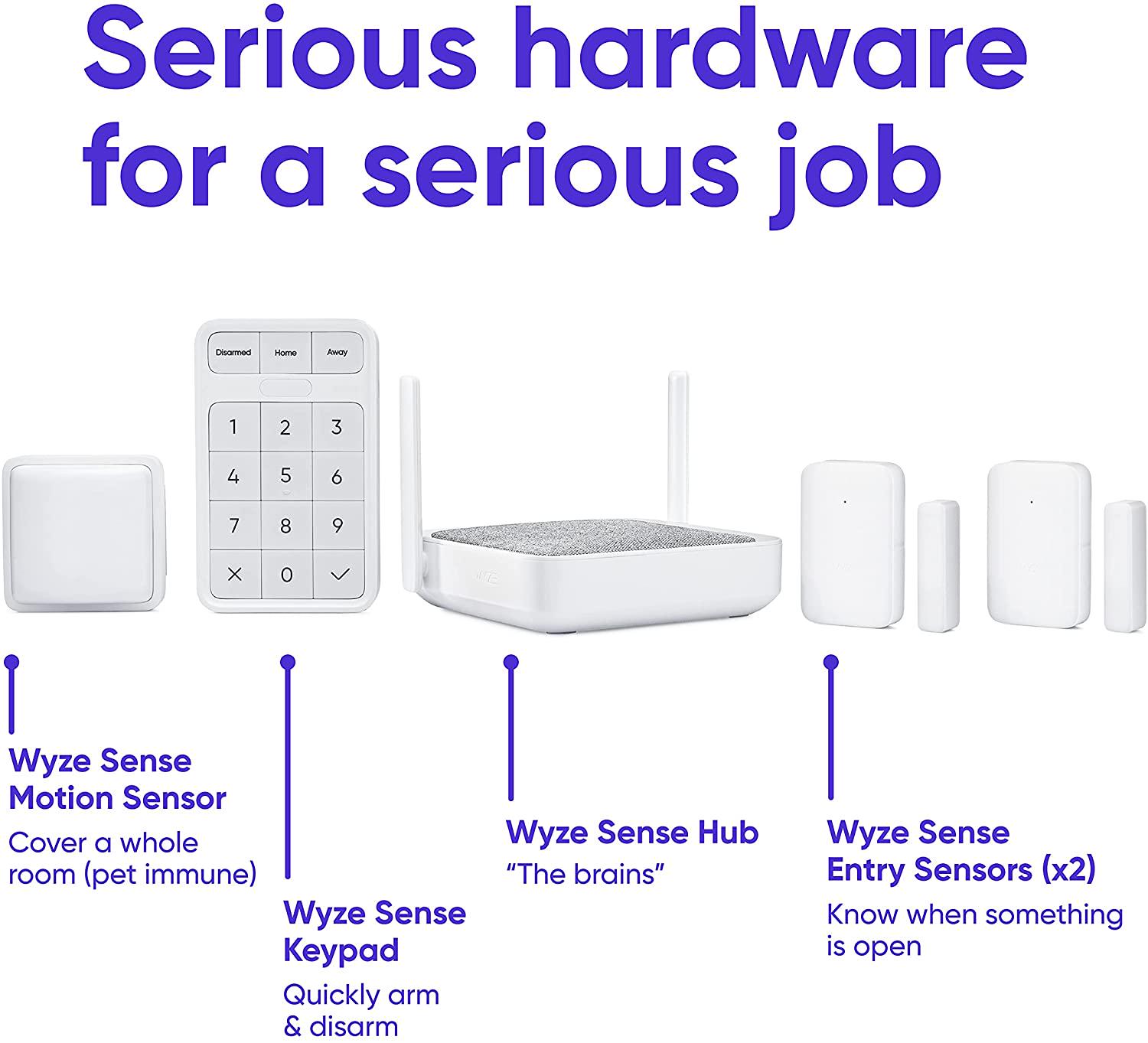 Wyze Home Monitoring Home Security System Sense v2 Core Kit with Hub， Keypad， Motion， Entry Sensors (2)， and 6 Months of 24/7 Professional Monitoring Included