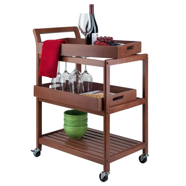 Wood Albert 3-Tier Entertainment Cart， Walnut Finish