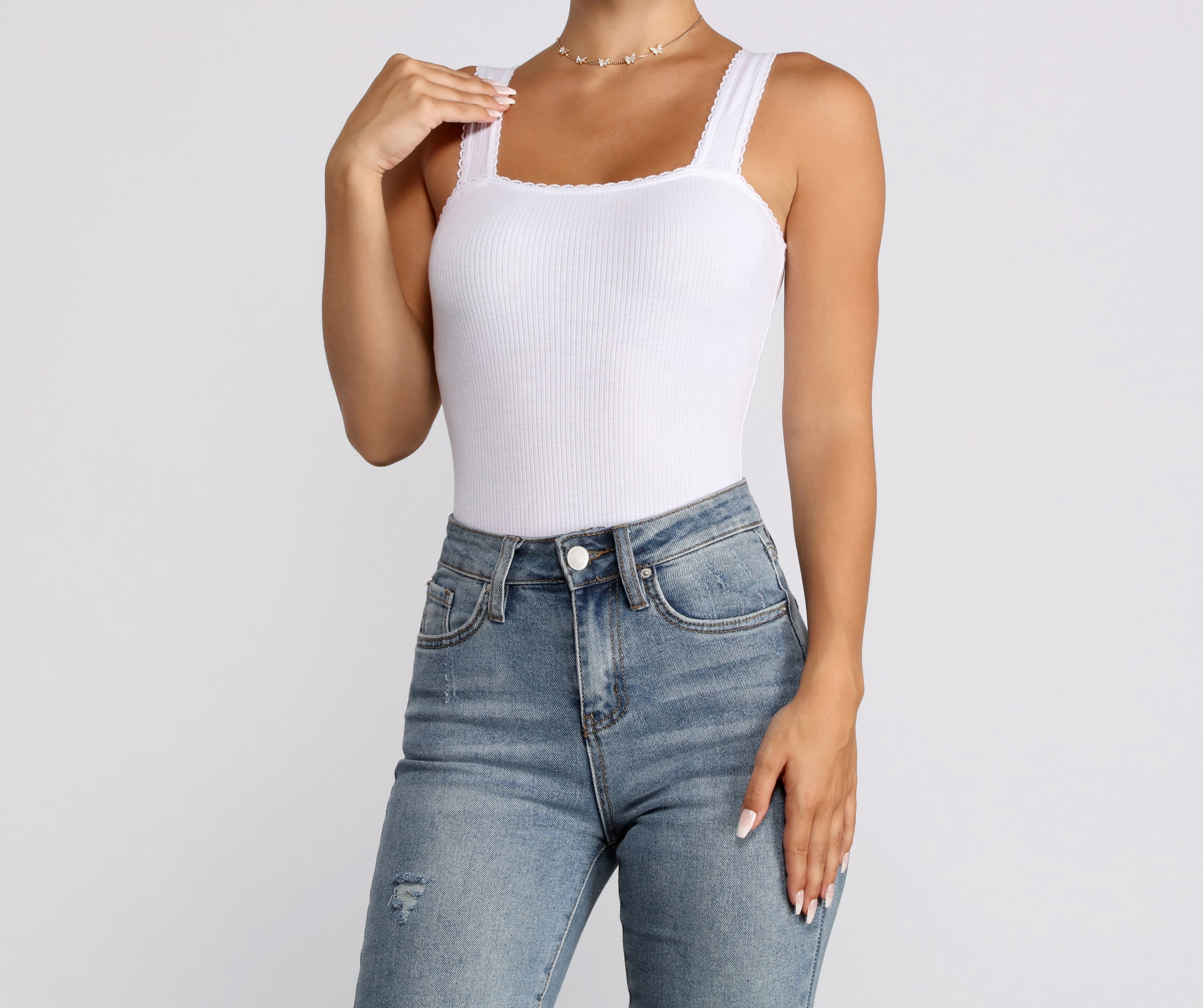 Ribbed Scallop Trim Bodysuit