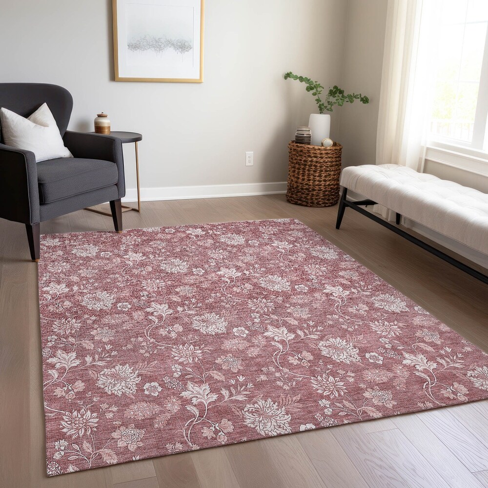 Machine Washable Indoor/ Outdoor Chantille Floral Farmhouse Rug