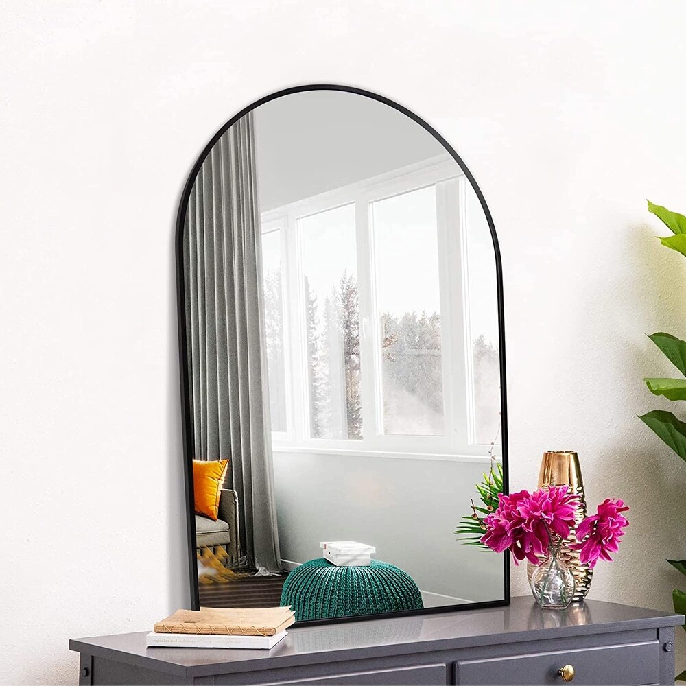 Inch Bathroom Wall Mirror for Vanity  Black Metal Frame Rectangular Mirror  Large Modern Round Corner Mirror