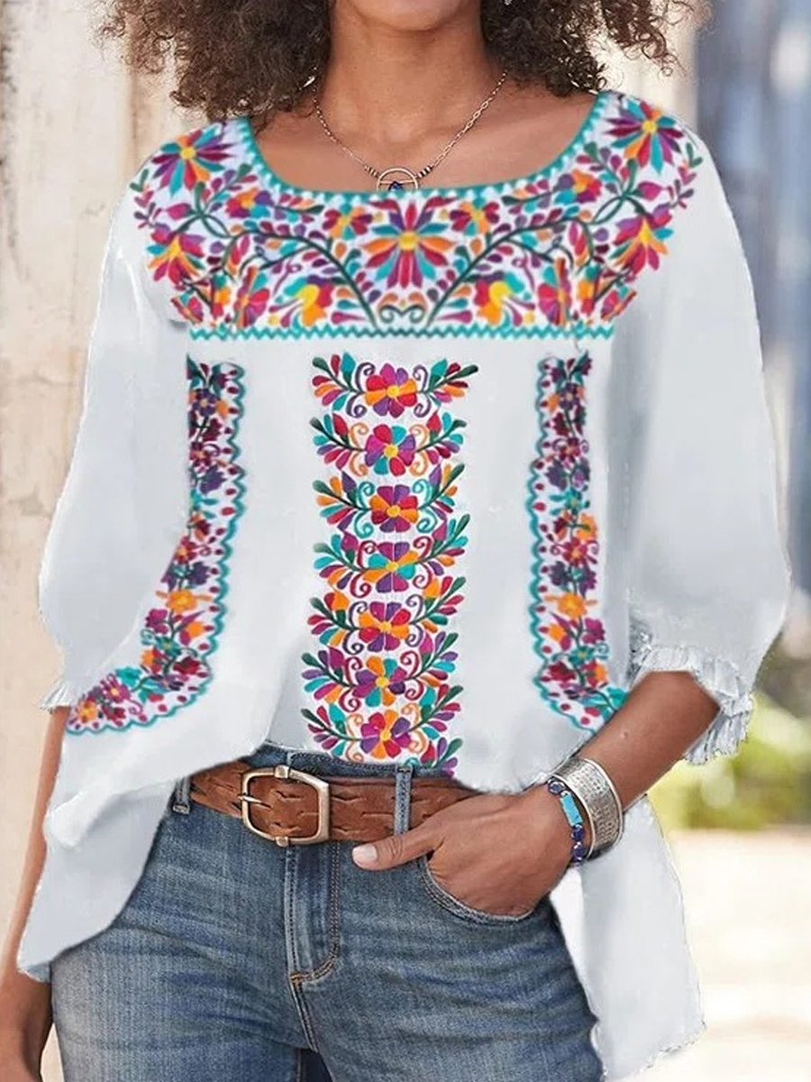 Ethnic Cotton Print Short Sleeve Shirt