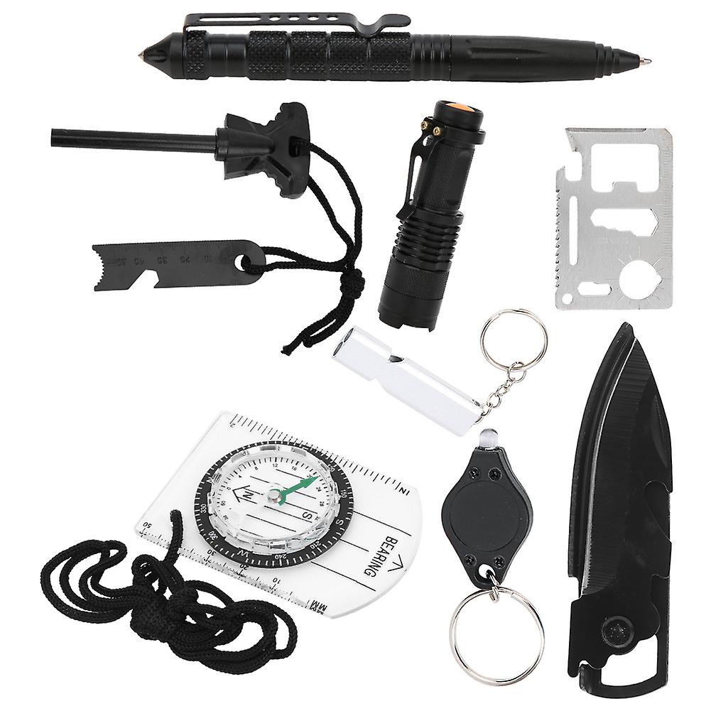 10pcs Survival Tool Kit Outdoor Equipment Multifunction Field Sos Emergency Box Supplies