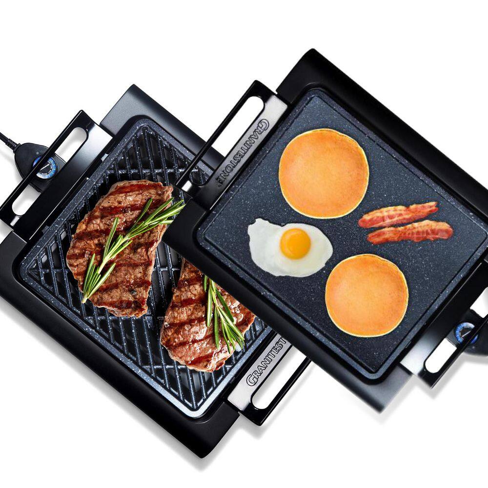 GRANITESTONE 234 sq. in. Triple Layer Titanium and Diamond Infused Coating Non-Stick Smoke-Less Electric Indoor Grill and Griddle 7073