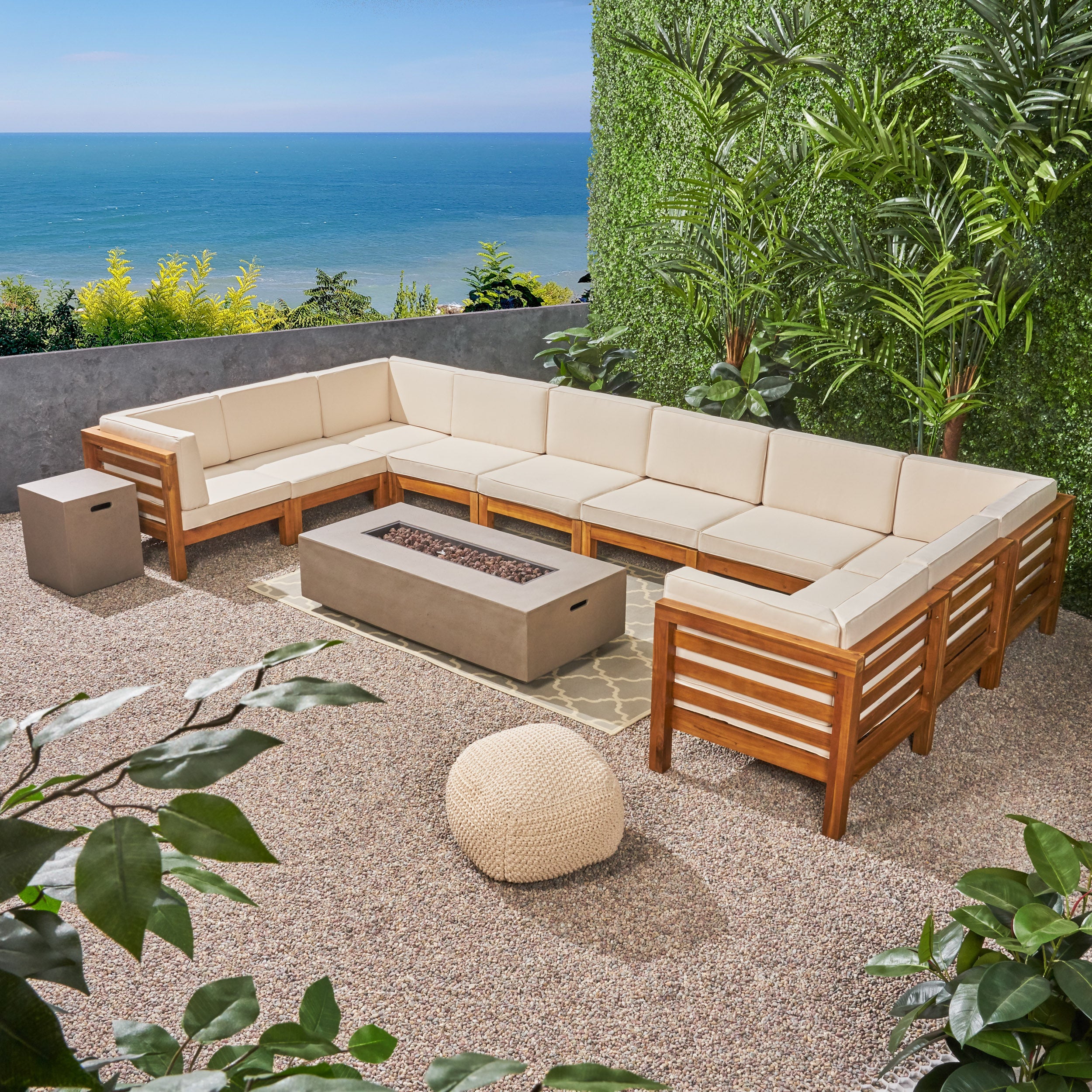 Ravello Outdoor 12 Piece U-Shaped Sectional Sofa Set with Fire Pit