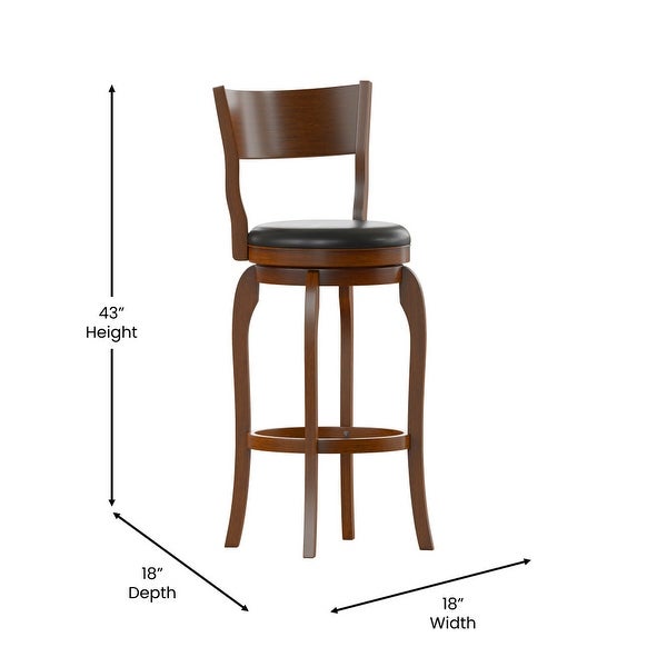 Classic Wooden Bar Stool with Bowed Frame and Upholstered Seat