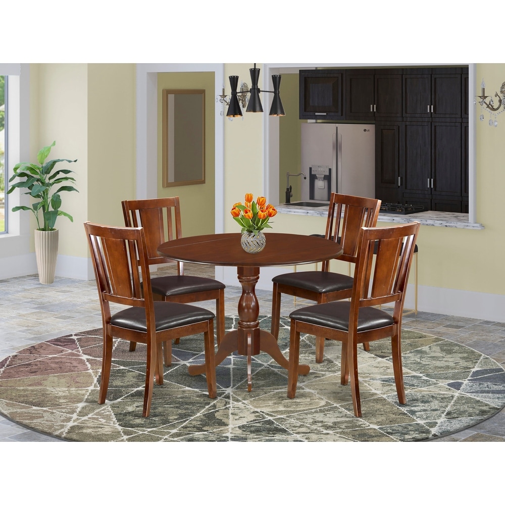 East West Furniture 5 Piece Dining Set  a Round Dining Table and 4 Kitchen Chairs  Mahogany (Seat Options)