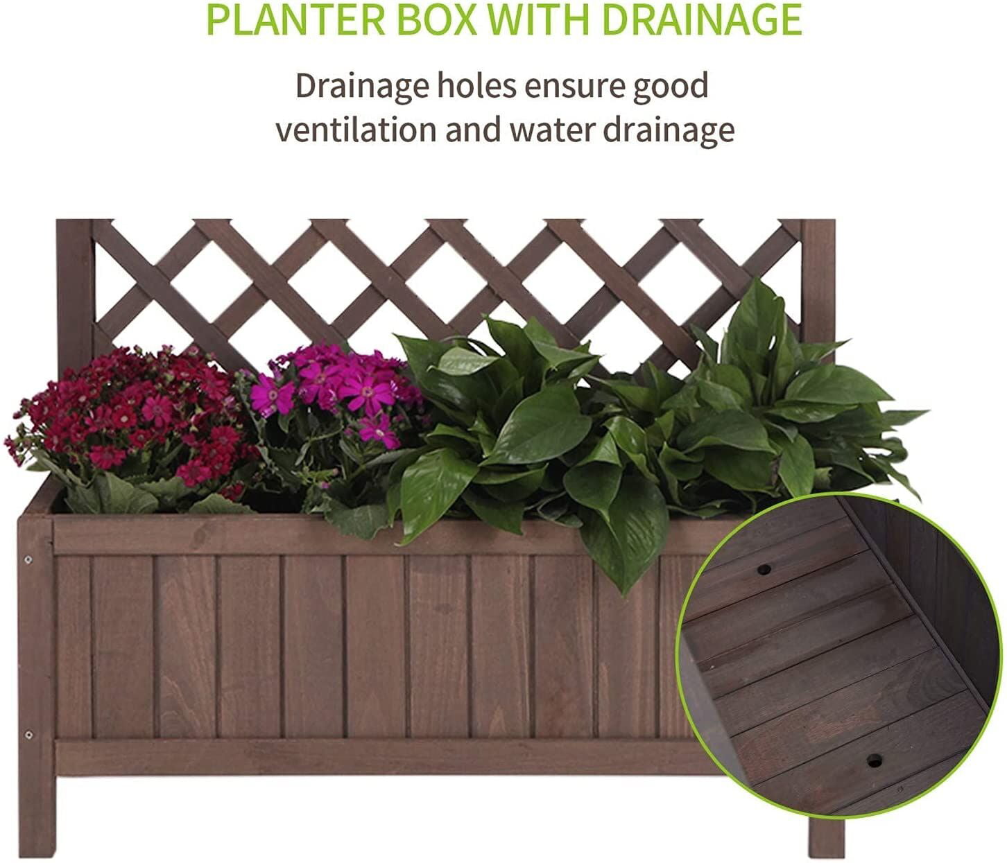 Morgete Raised Garden Bed with Legs Trellis Wooden Planter Box Outdoor for Gardening