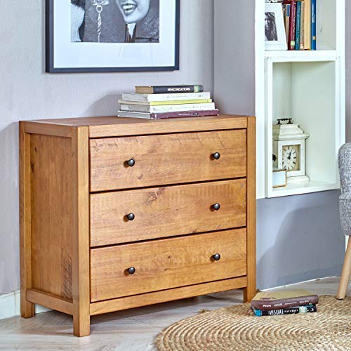 MUSEHOMEINC Rustic Wood 3 Drawer Dresser, Oak Finish