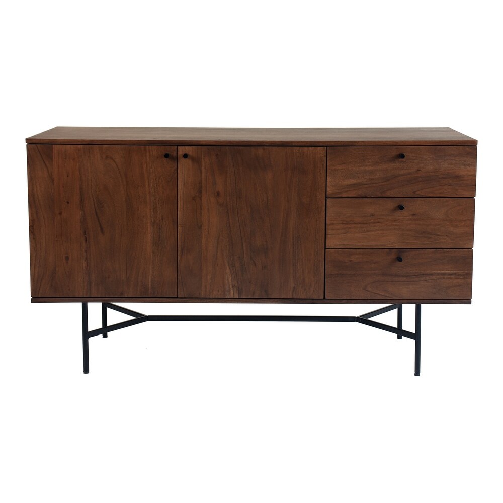 Aurelle Home Becca Modern Acacia Wood Iron Base Sideboard   Dark brown glaze