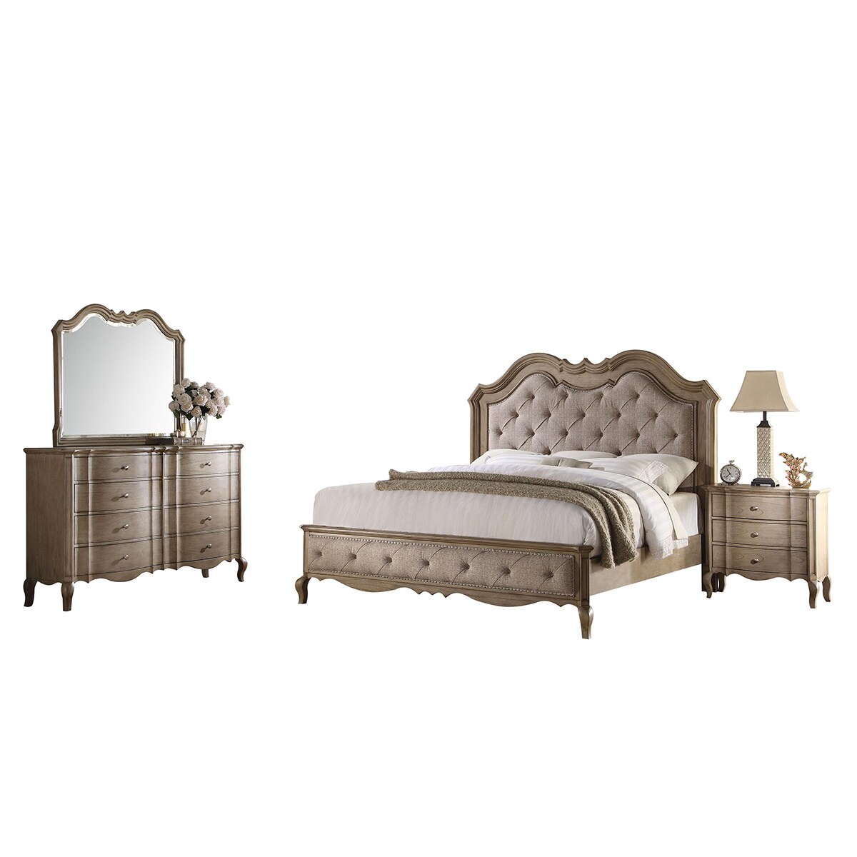 Acme Furniture Chelmsford Tan and Taupe 4-piece Bedroom Set - - 14153908