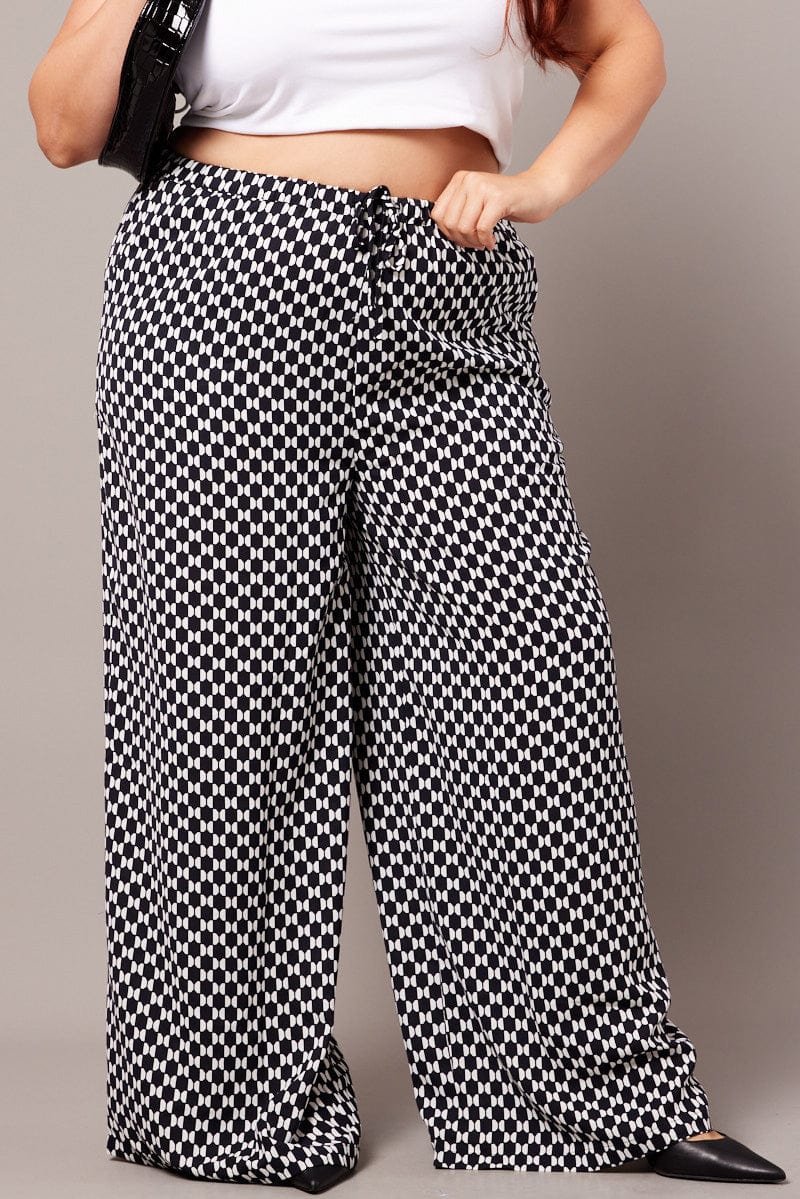 Black Geo Wide Leg Pants High Rise