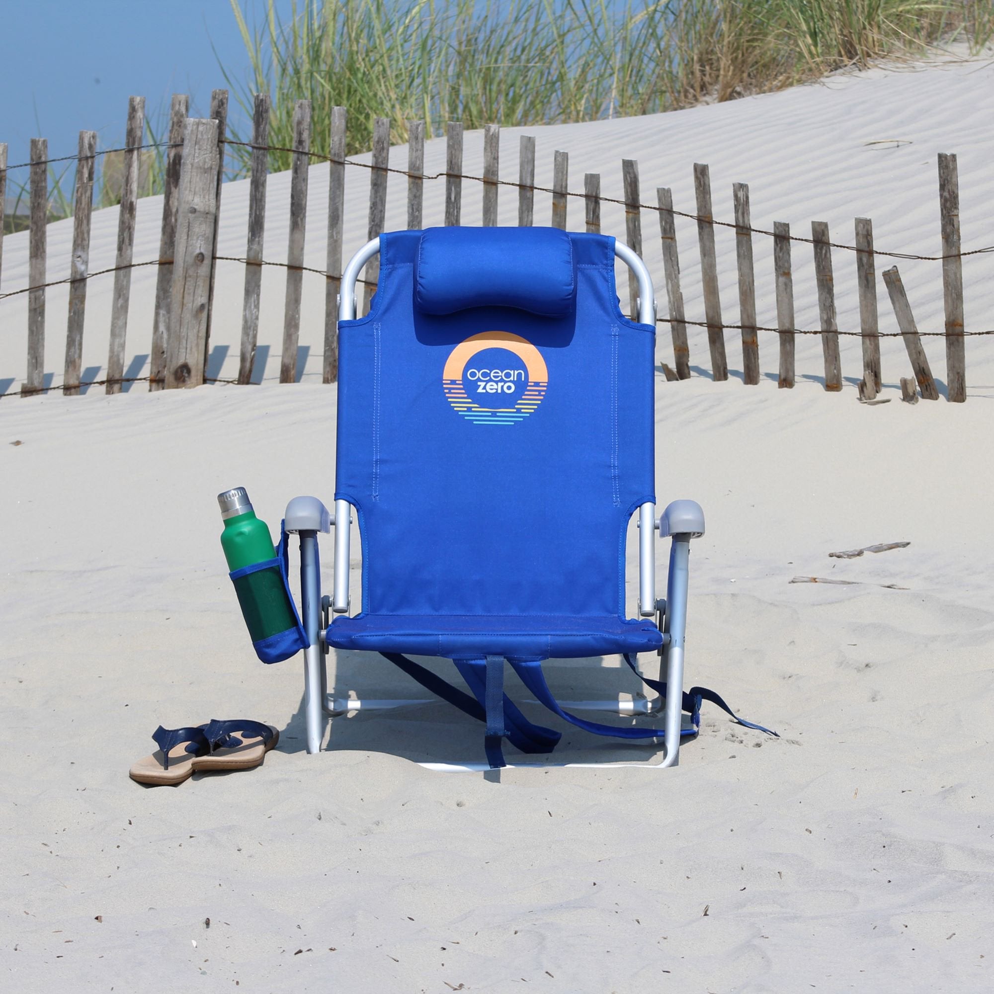 Set of 2. Ocean Zero Eco-Friendly Deluxe Backpack Beach Chair- Blue