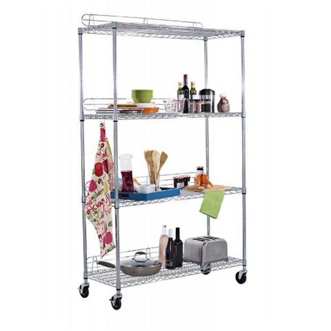 TRINITY EcoStorage 4-Tier NSF 48 x 18 Wire Shelving Rack with Wheels  Chrome