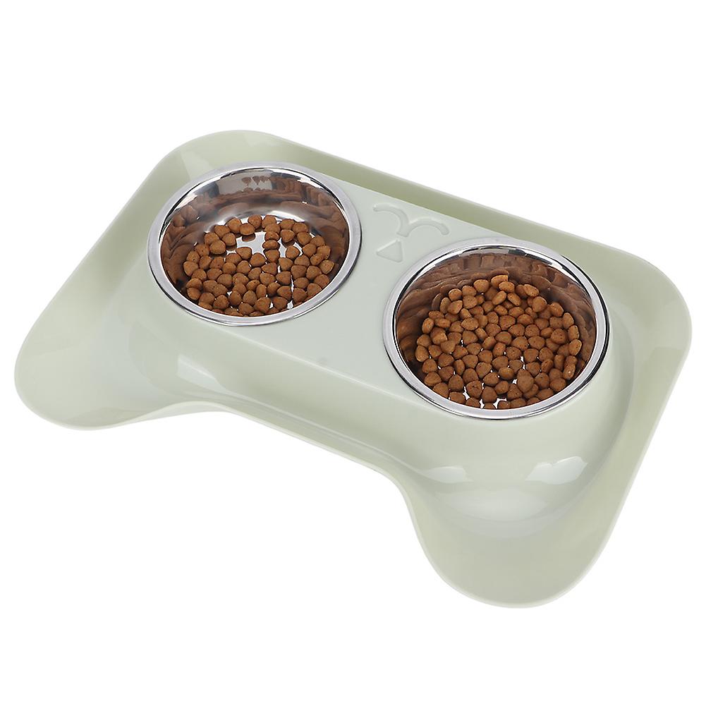 Stainless Steel Pet Cat Double Bowls Feeder Water Food Basin Feeding Supplygreen