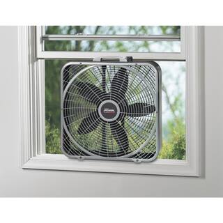 Lasko 20 in. 3 Speeds Box Fan in Gray with Weather-Shield Design for Window Use Energy Efficent Carry Handle Steel Body B20540