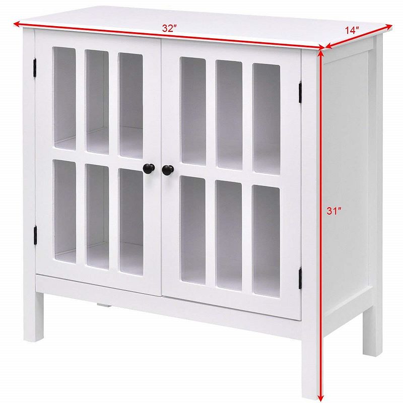 White Wood Bathroom Storage Floor Cabinet With Glass Doors