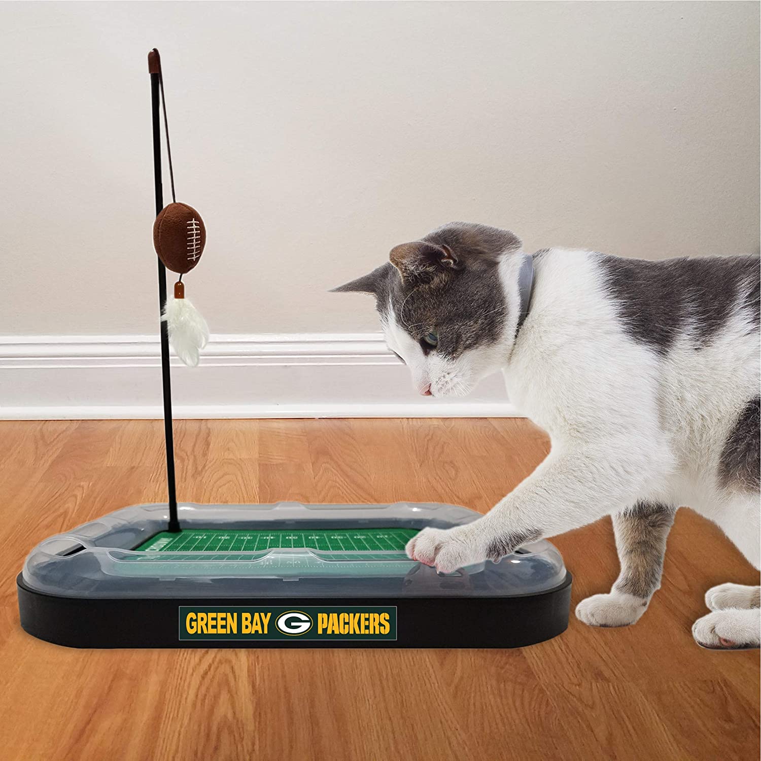 NFL Green Bay Packers CAT Scratcher Toy with Catnip Plush and Feather Cat and Kitty Toy