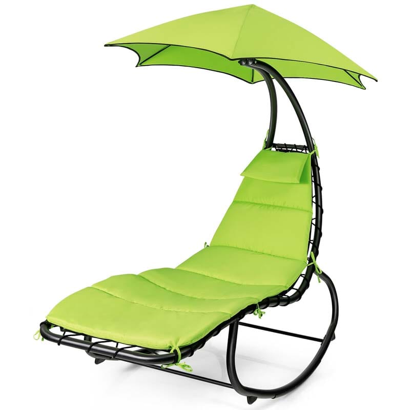 Full-Padded Hammock Chair Swing Patio Sun Lounger with Shade Canopy, Outdoor Chaise Lounge Hanging Chair for Pool Beach Deck