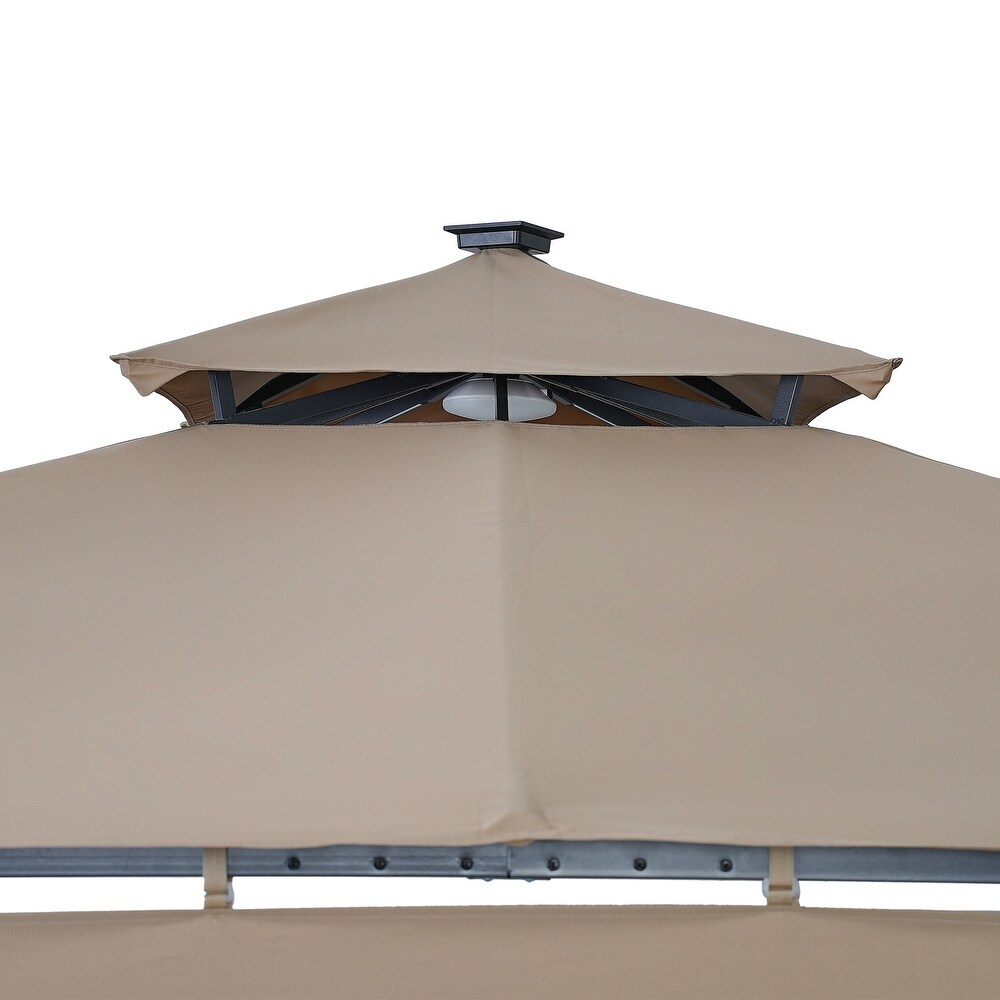 9.8ft.L x 9.8ft.W Gazebo with Extended Side Shed/Awning and LED Light