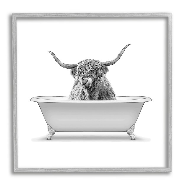 Stupell Longhorn Highland Cow Bath Tub Framed Giclee