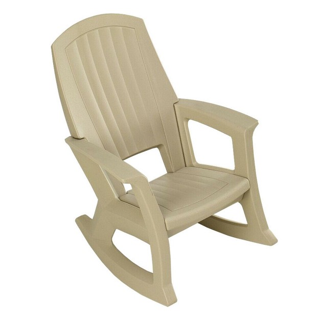 Semco Plastics Rockaway Heavy duty All weather Plastic Outdoor Porch Rocking Chair For Home Deck And Backyard Patios Tan 2 Pack