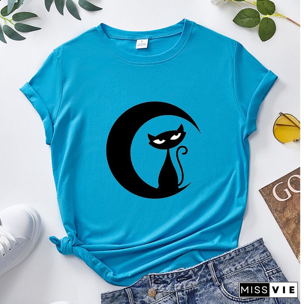 Women Fashion T-shirt Summer Short Sleeve Top Casual Round Neck Printed Tee Shirt Ladies Loose T-shirt