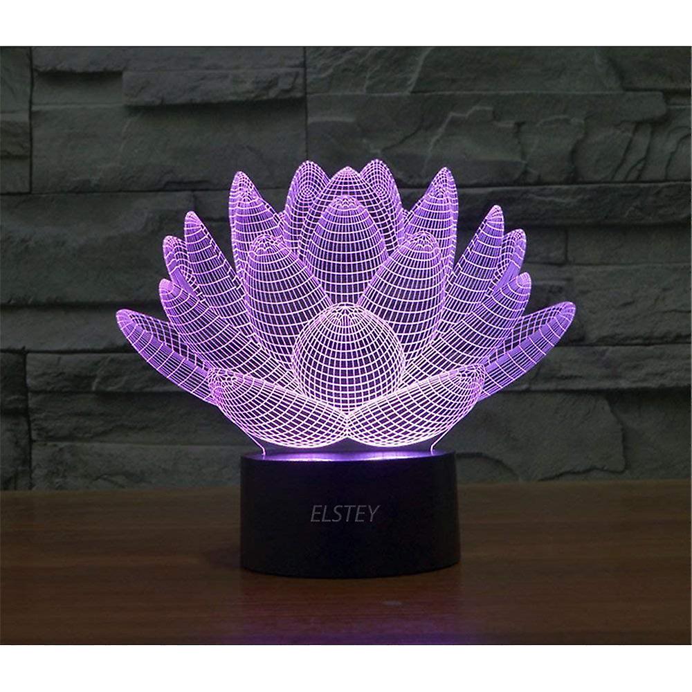 Blooming Lotus 3d Model Visual Optical Illusion 7 Color Change Touch Switch Nightlight Led Desk Lamp