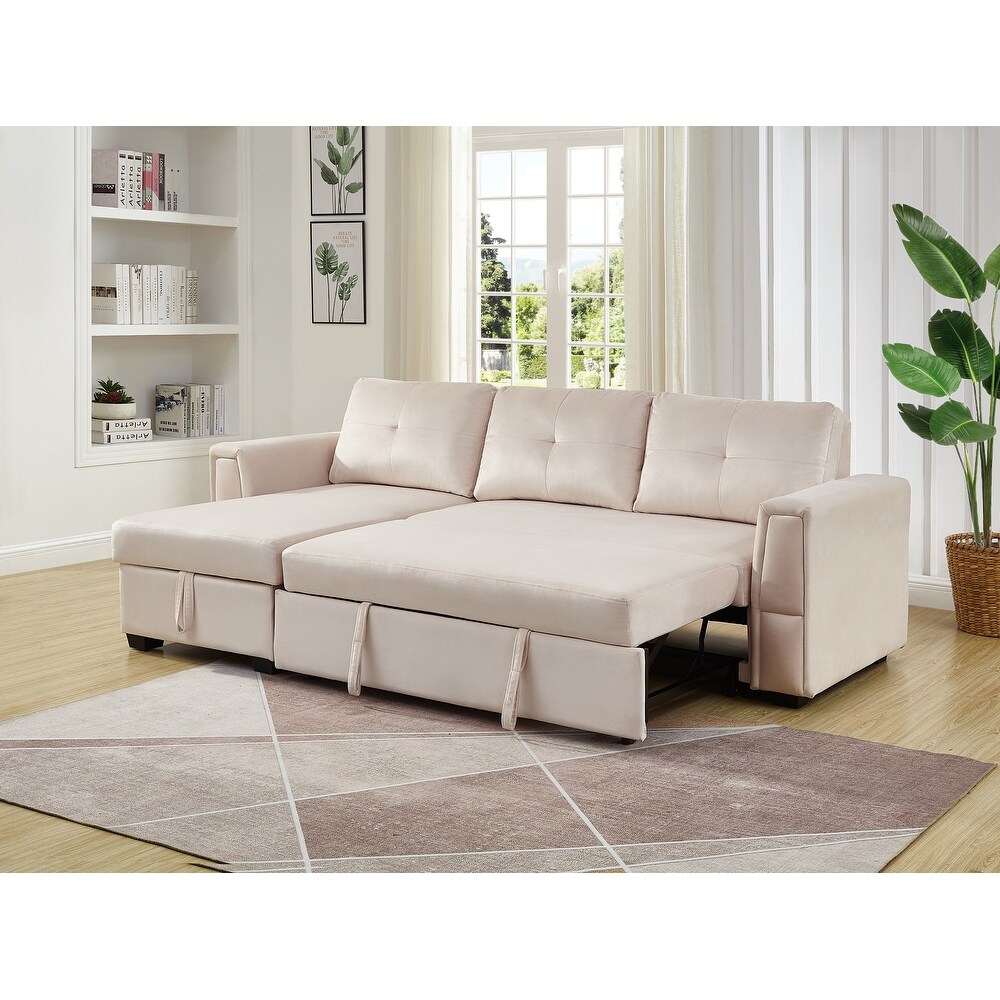 Velvet Reversible Sofabed Sectional Sofa   Chaise   91\