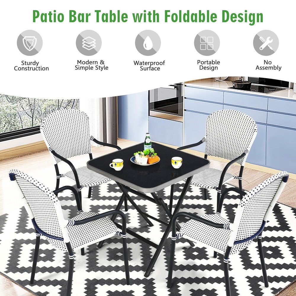 Patio Folding Square Dining Table with Aluminum Frame and Tempered Glass top   27.5\