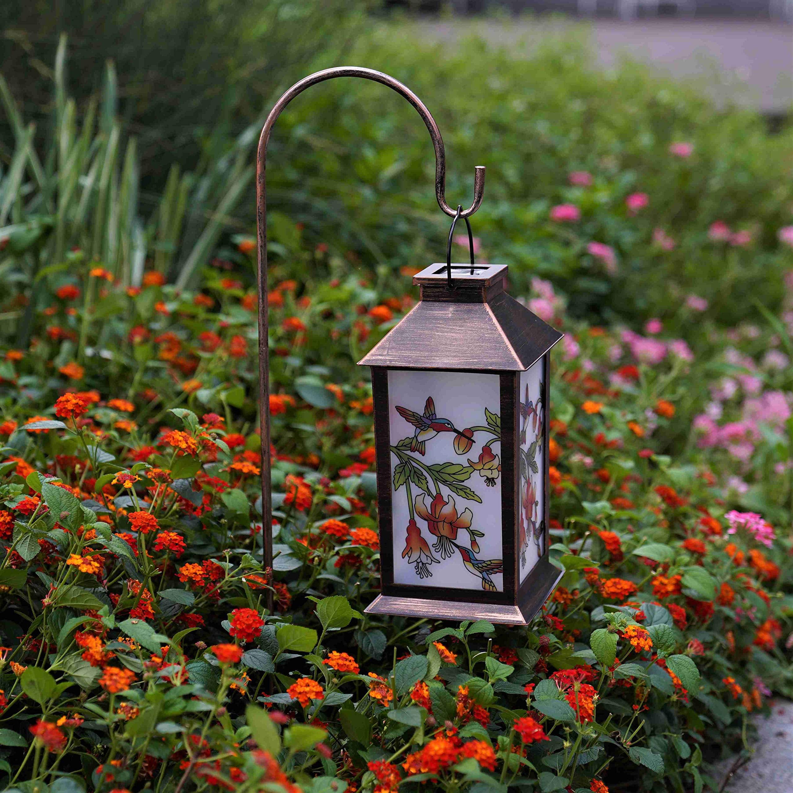 EXCMARK Solar Lanterns Outdoor Hanging Solar Lights Decorative for Garden Patio Porch and Tabletop Decorations with Hummingbird Pattern.