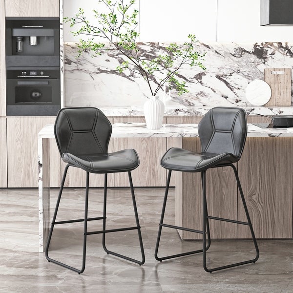 Leather Bar Stools Set of 2， Pub Barstools with Back and Footrest， Modern Armless Counter Height Bar Chairs Kitchen Stools