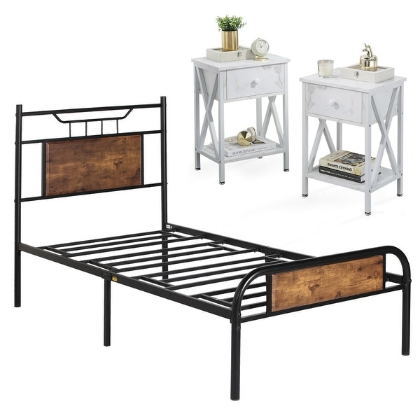 Taomika Mid Century 3-Pieces Bed and Nightstands Sets - - 34810956