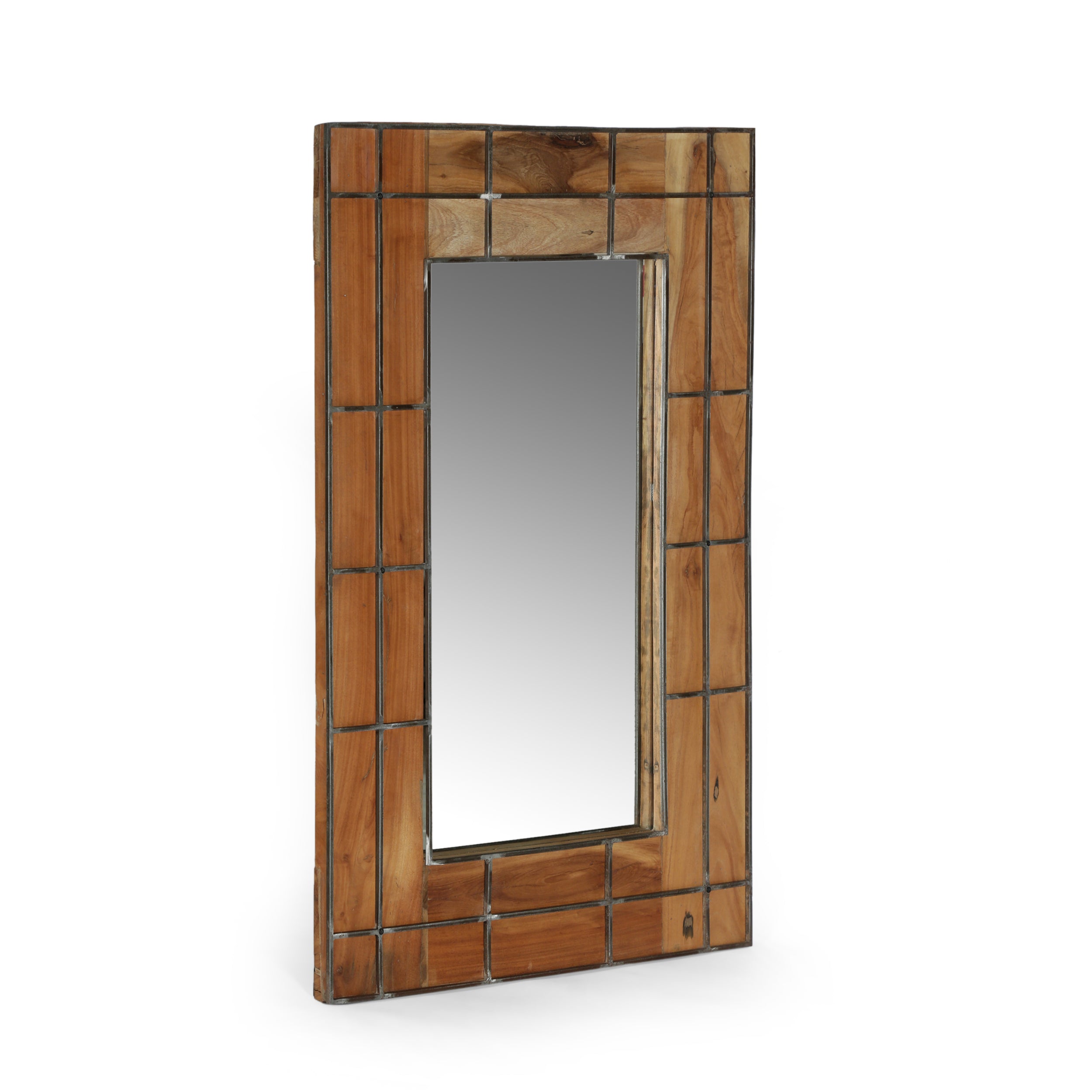 Vilamari Modern Industrial Handmade Wood Wall Mirror, Natural