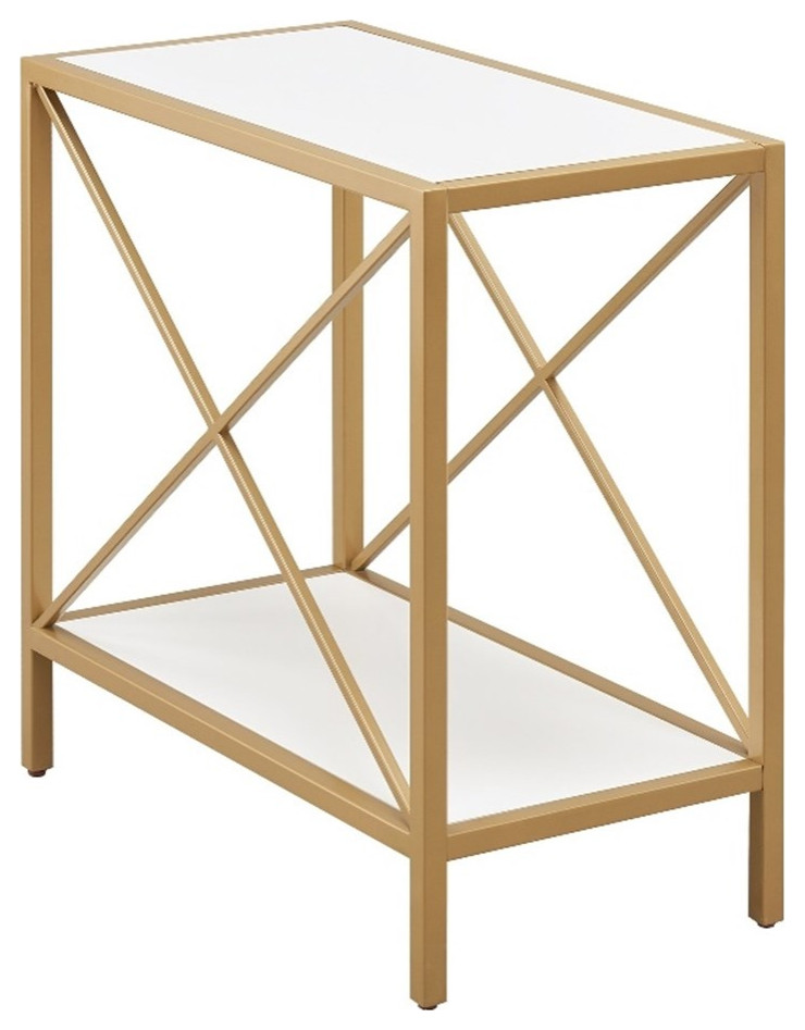 Leick Home 9217 WTGL Claudette Metal and Wood Narrow End Table in White/Gold   Contemporary   Side Tables And End Tables   by Homesquare  Houzz