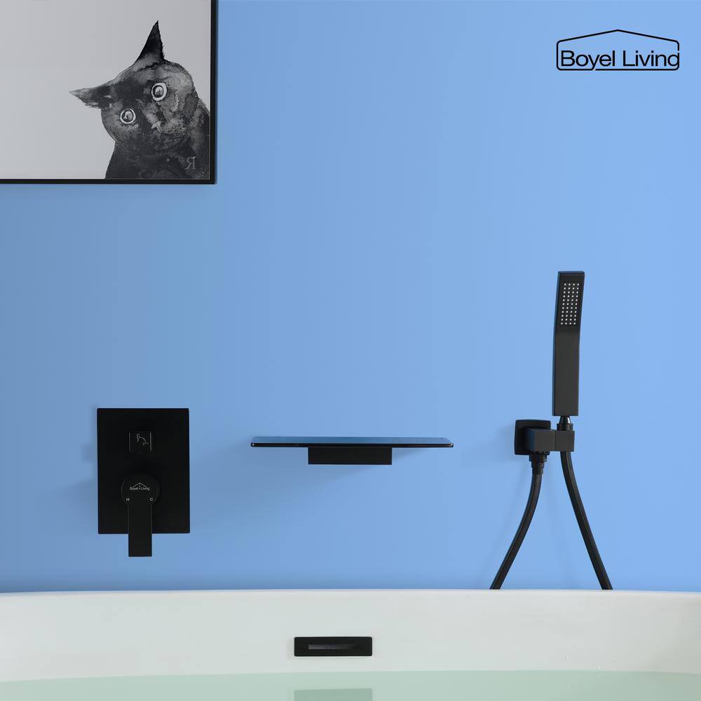 Boyel Living Single-Handle Wall Mount Roman Tub Faucet with Hand Shower in Matte Black SMD-88022B