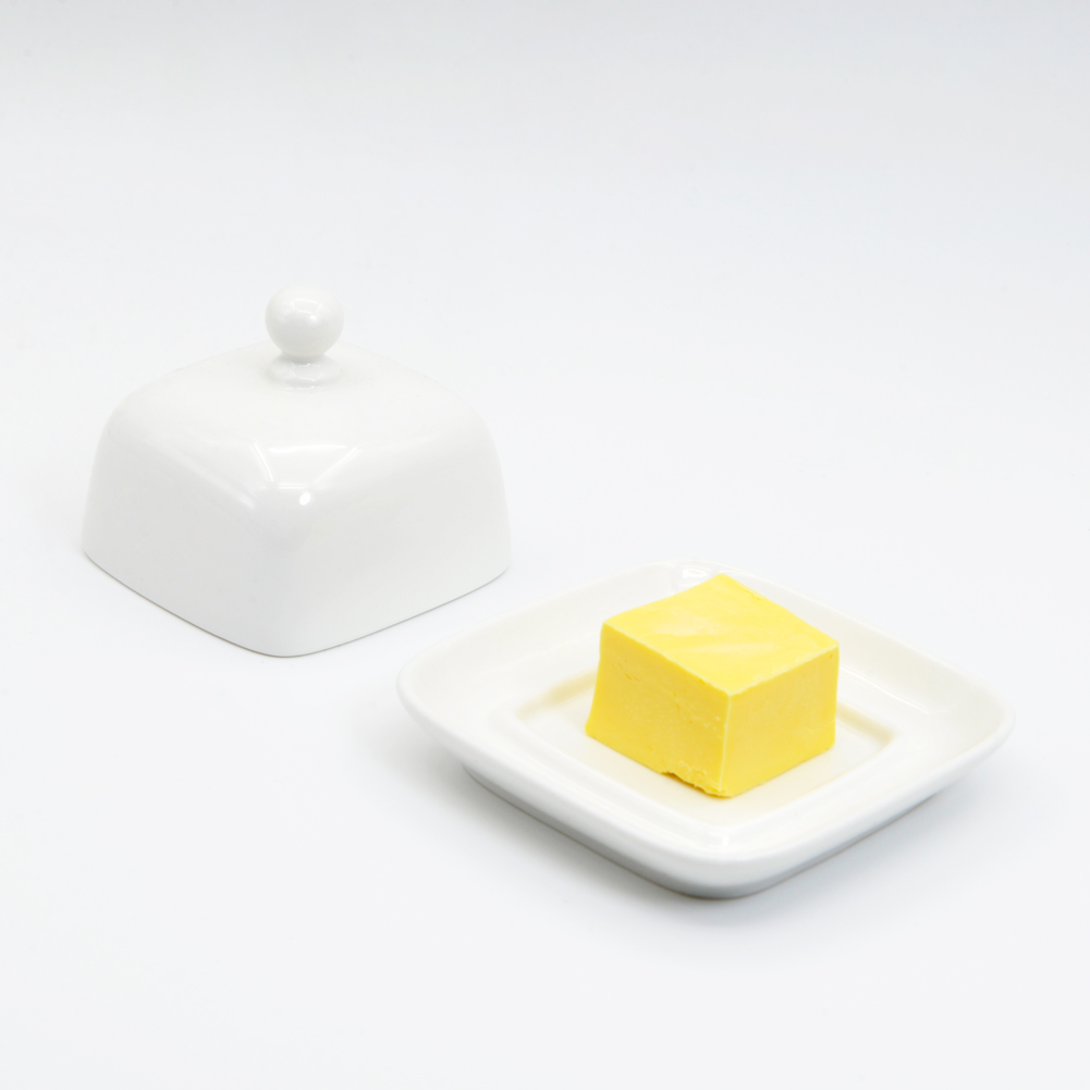 MKLZ Small Butter Dish with Lid， Individual Mini White Ceramic Butter Holder， Square