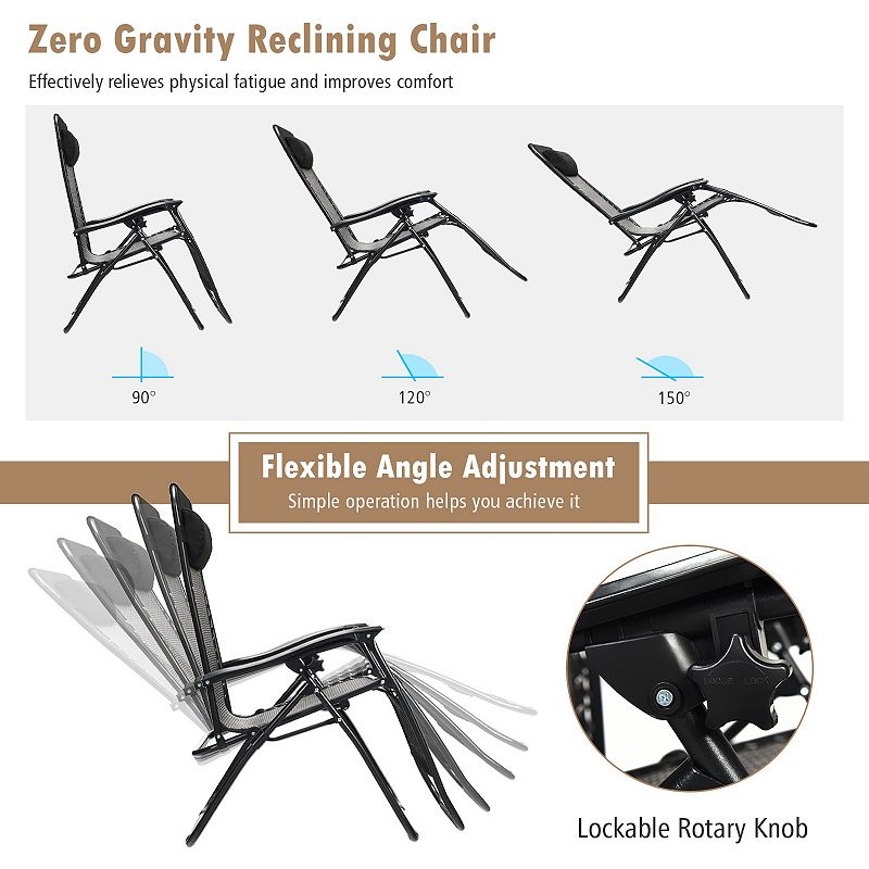 2 Pieces Folding Patio Rattan Zero Gravity Lounge Chair